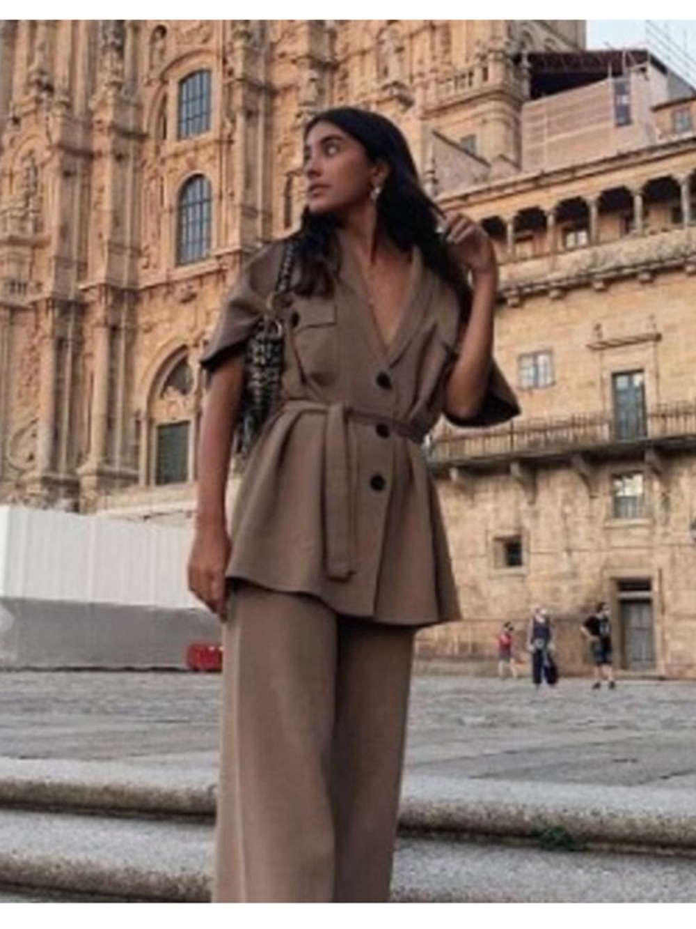 Women's Camel Brown Belted Blazer/ cardigan